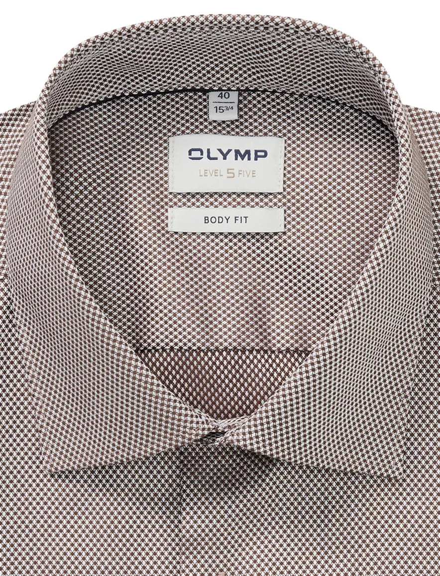 Olymp overhemd bruin geprint katoen slim fit
