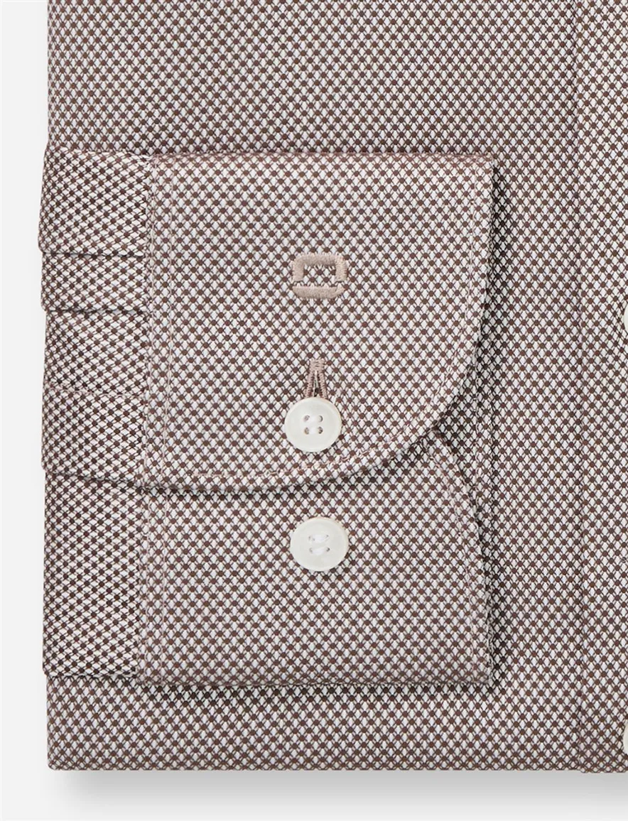 Olymp overhemd bruin geprint katoen slim fit