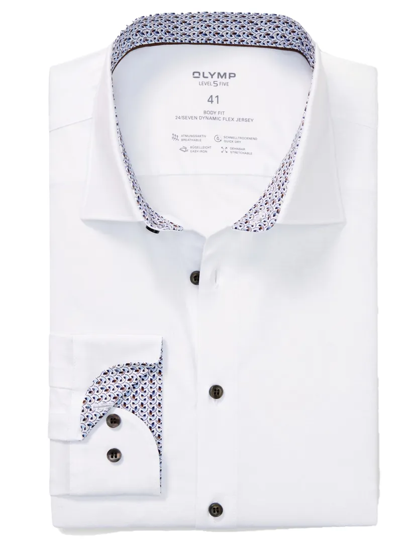 katoenen Olymp overhemd wit effen slim fit