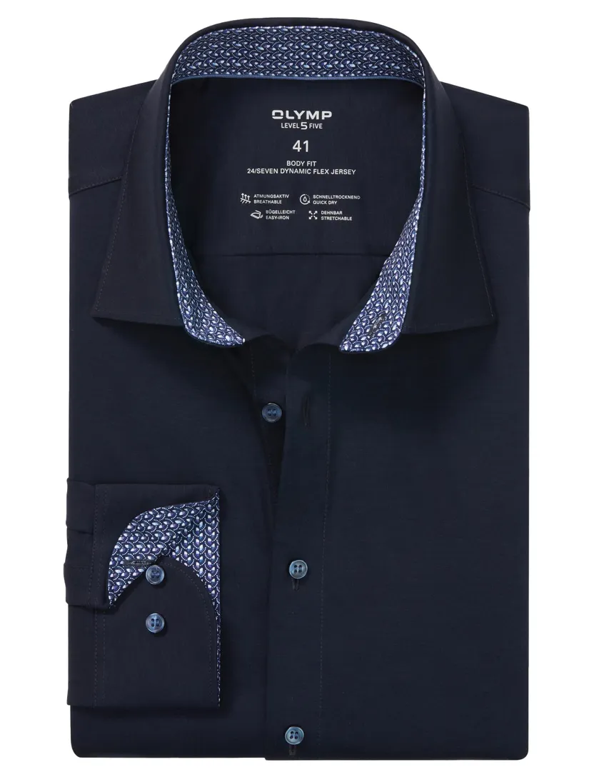 katoenen Olymp overhemd donkerblauw slim fit