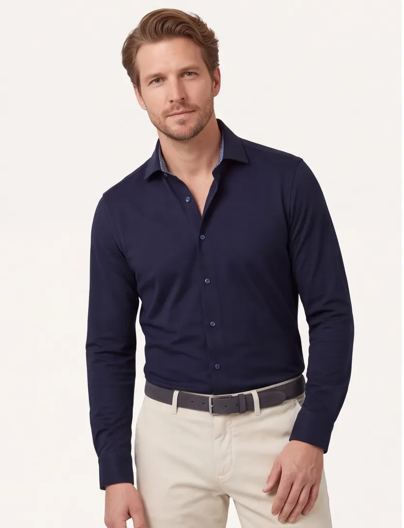 katoenen Olymp overhemd donkerblauw slim fit