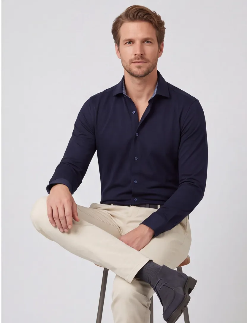 katoenen Olymp overhemd donkerblauw slim fit