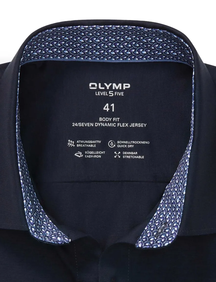 Olymp overhemd donkerblauw effen katoen slim fit