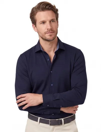 Olymp Olymp overhemd donkerblauw effen katoen slim fit
