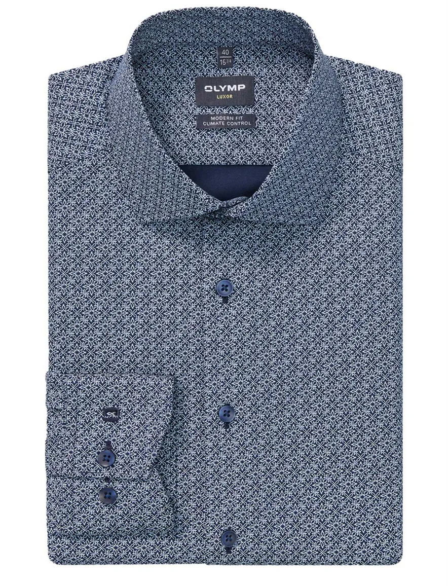 Olymp Luxor Modern Fit overhemd mouwlengte 7 blauw