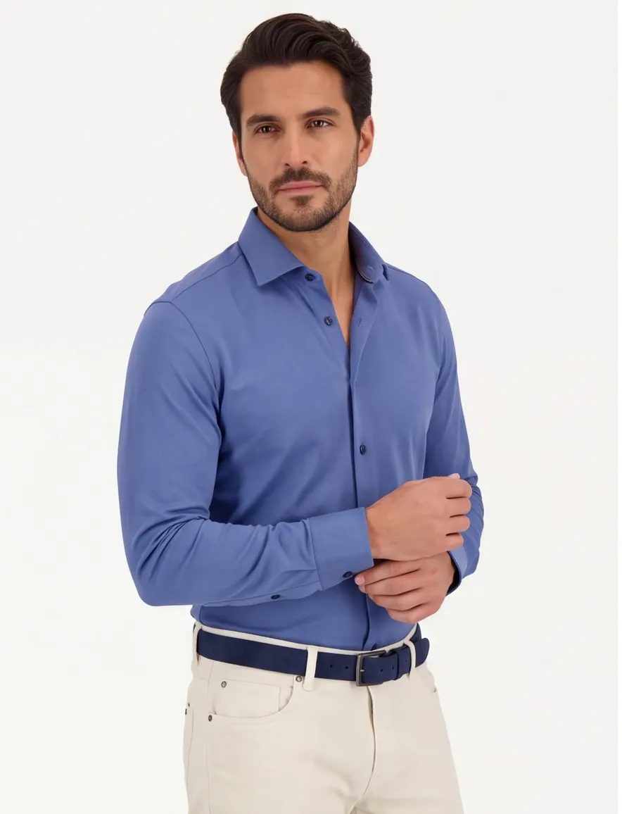 Olymp Overhemd Blauw katoen mouwlengte 7