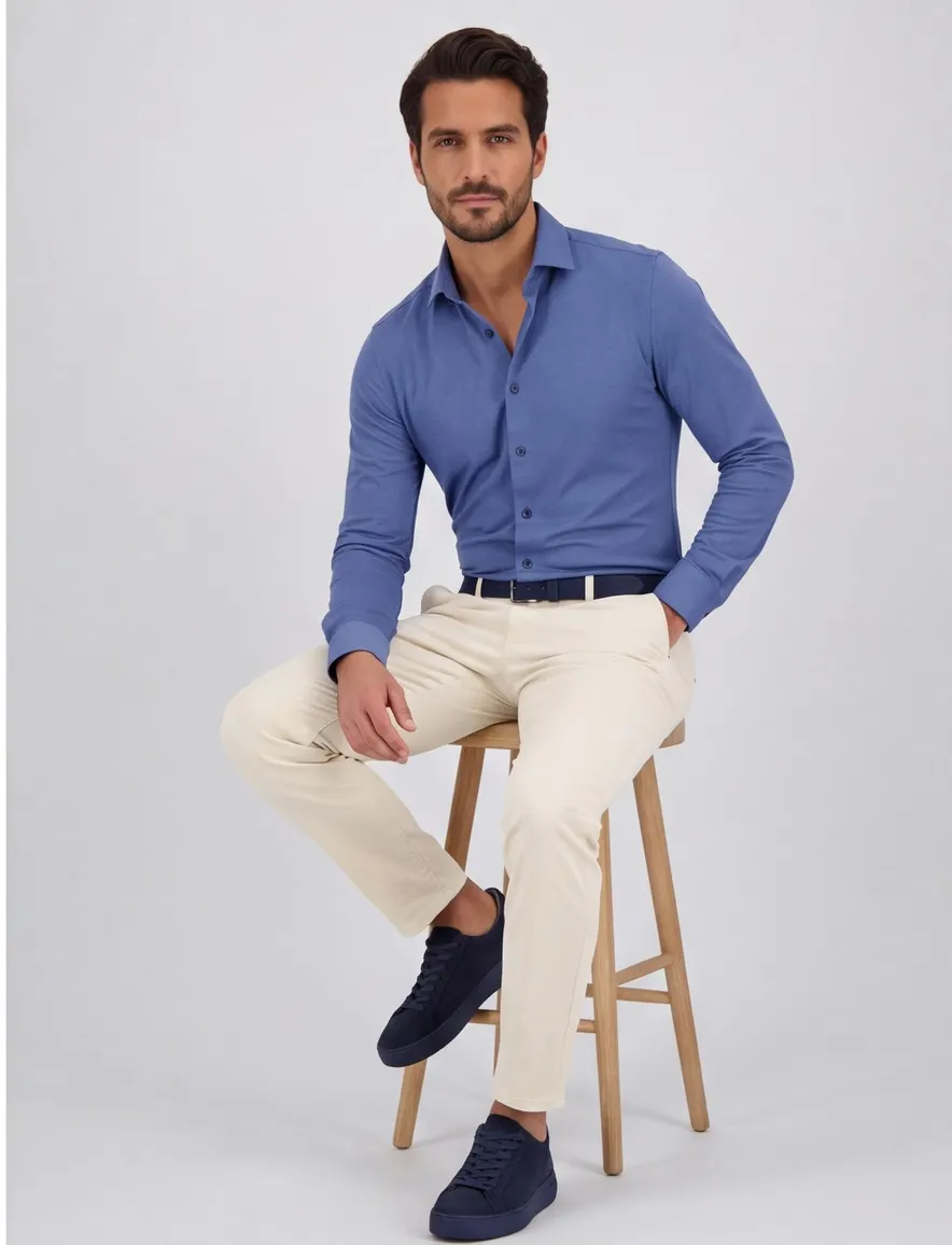 Olymp Overhemd Blauw katoen mouwlengte 7