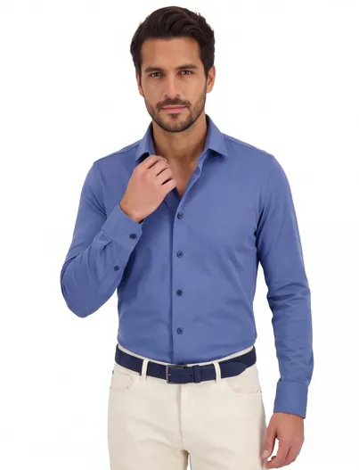 Olymp Olymp overhemd katoen slim fit blauw mouwlengte 7