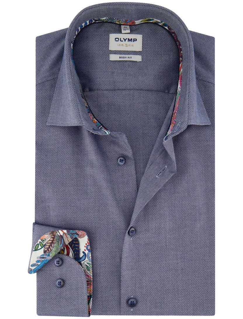 overhemd mouwlengte 7 Olymp slim fit blauw effen