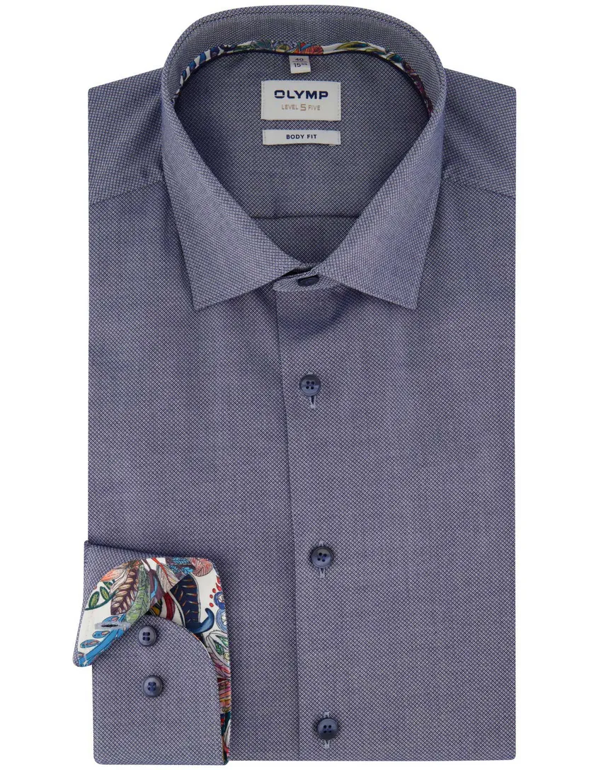 overhemd mouwlengte 7 Olymp slim fit blauw effen