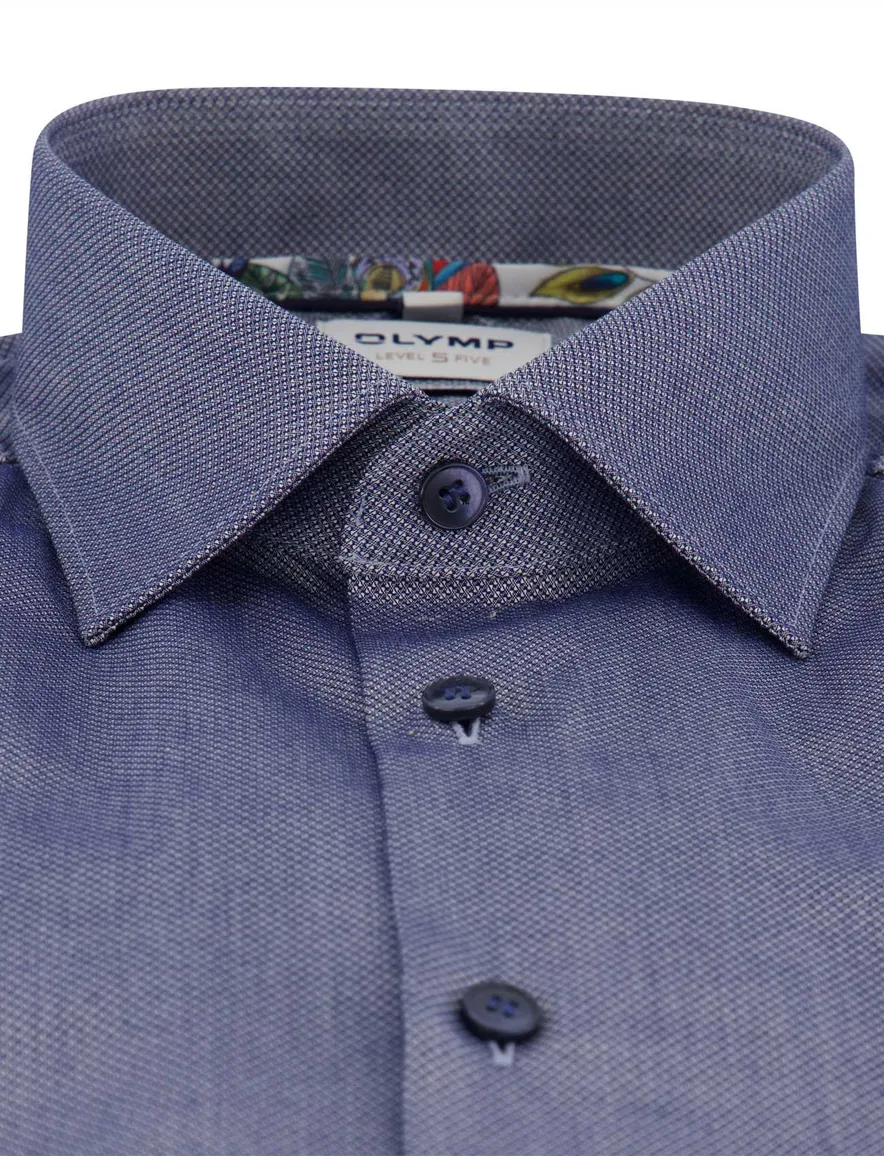 Olymp slim fit overhemd mouwlengte 7 blauw effen