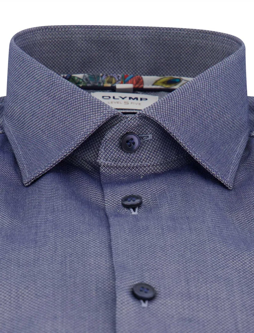 overhemd mouwlengte 7 Olymp slim fit blauw effen
