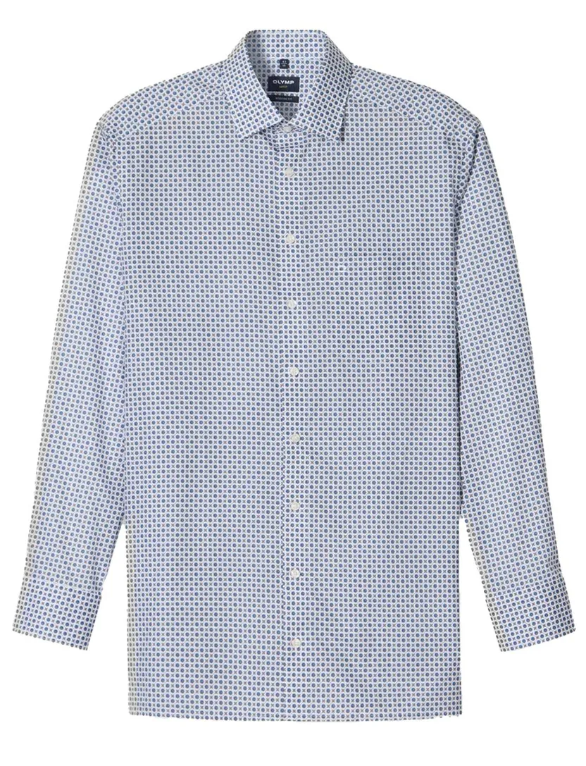 Olymp overhemd blauw geprint polyamide super slim fit