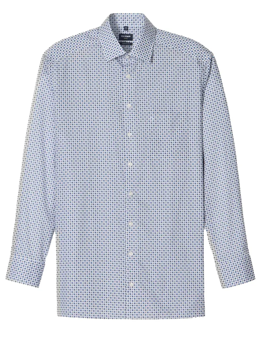 Olymp overhemd blauw geprint polyamide