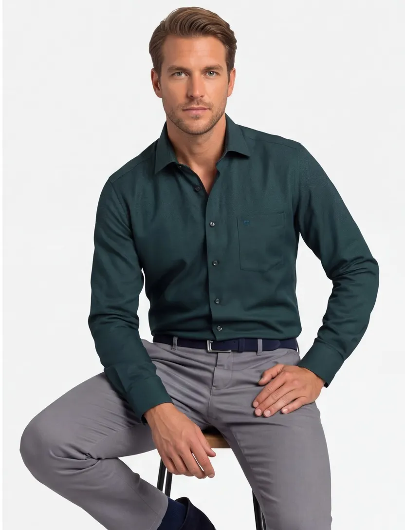 Olymp comfort fit overhemd strijkvrij groen ml7