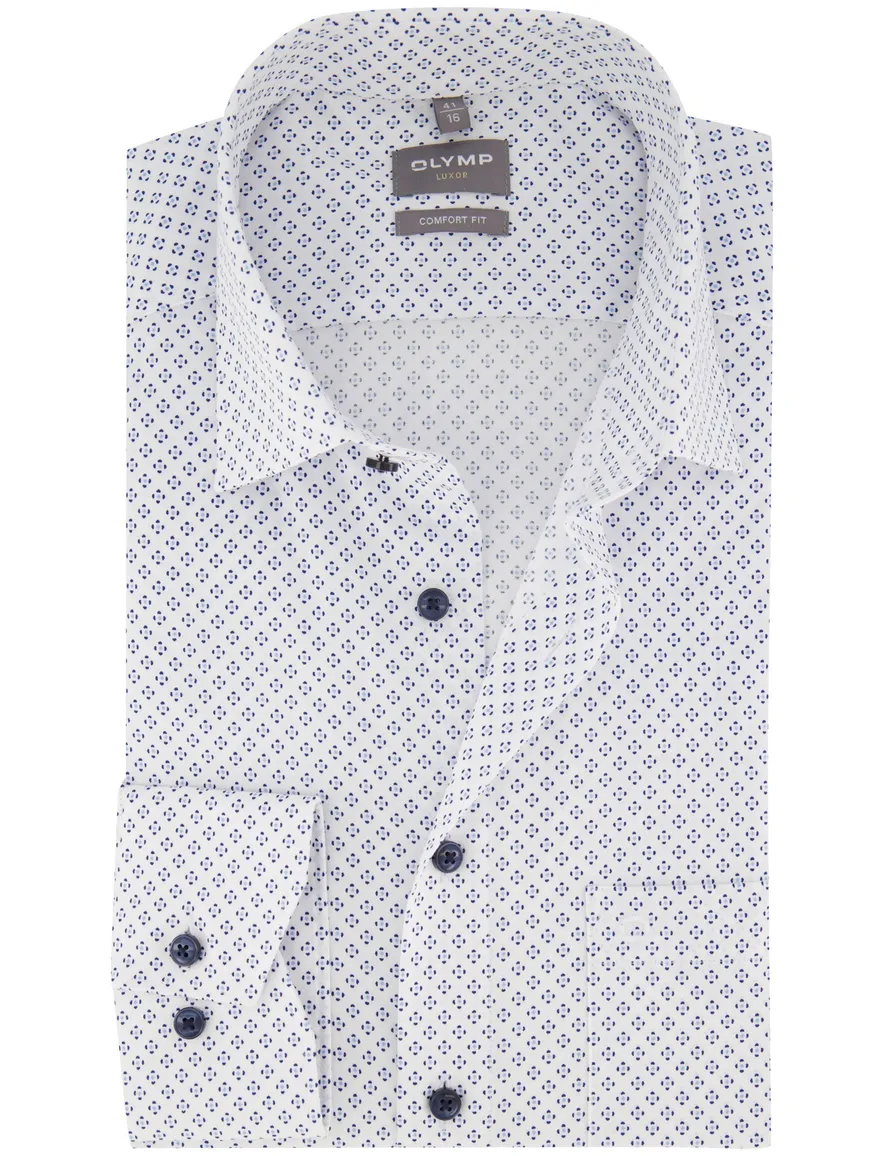Olymp Luxor Comfort Fit overhemd mouwlengte 7 wit geprint