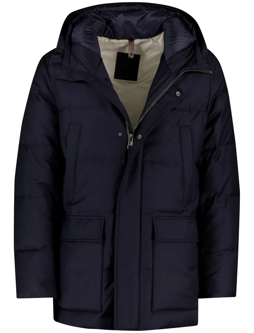 Duno winterjas donkerblauw wol capuchon parka
