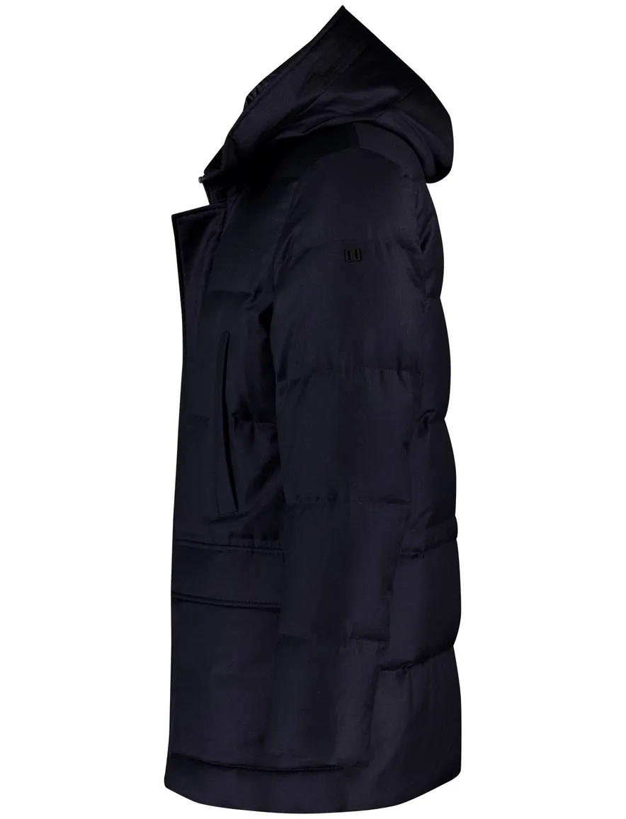 Duno winterjas donkerblauw wol capuchon parka