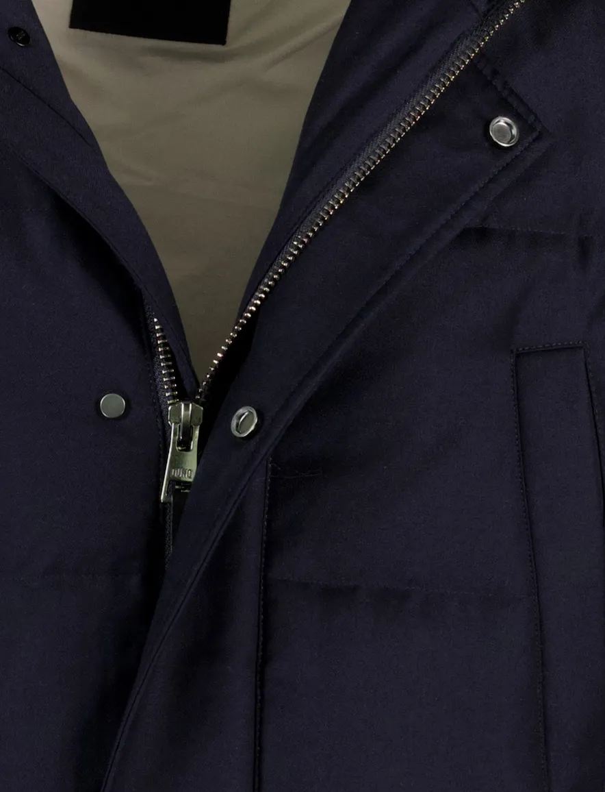 Duno winterjas donkerblauw wol capuchon parka