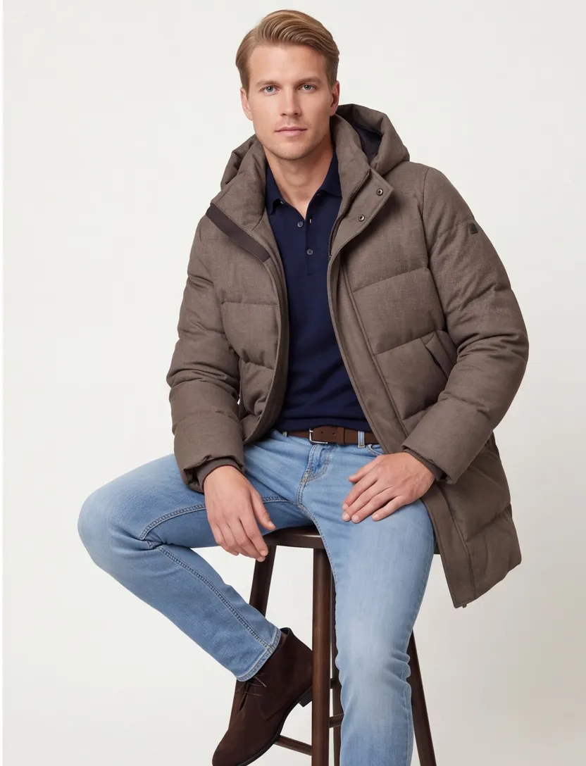 Duno winterjas effen khaki gewatteerd normale fit