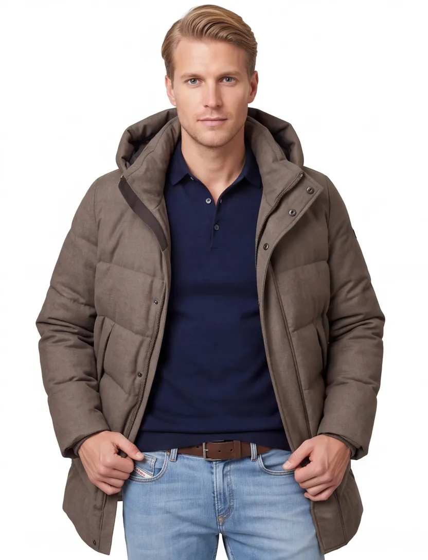 Duno winterjas effen khaki gewatteerd normale fit