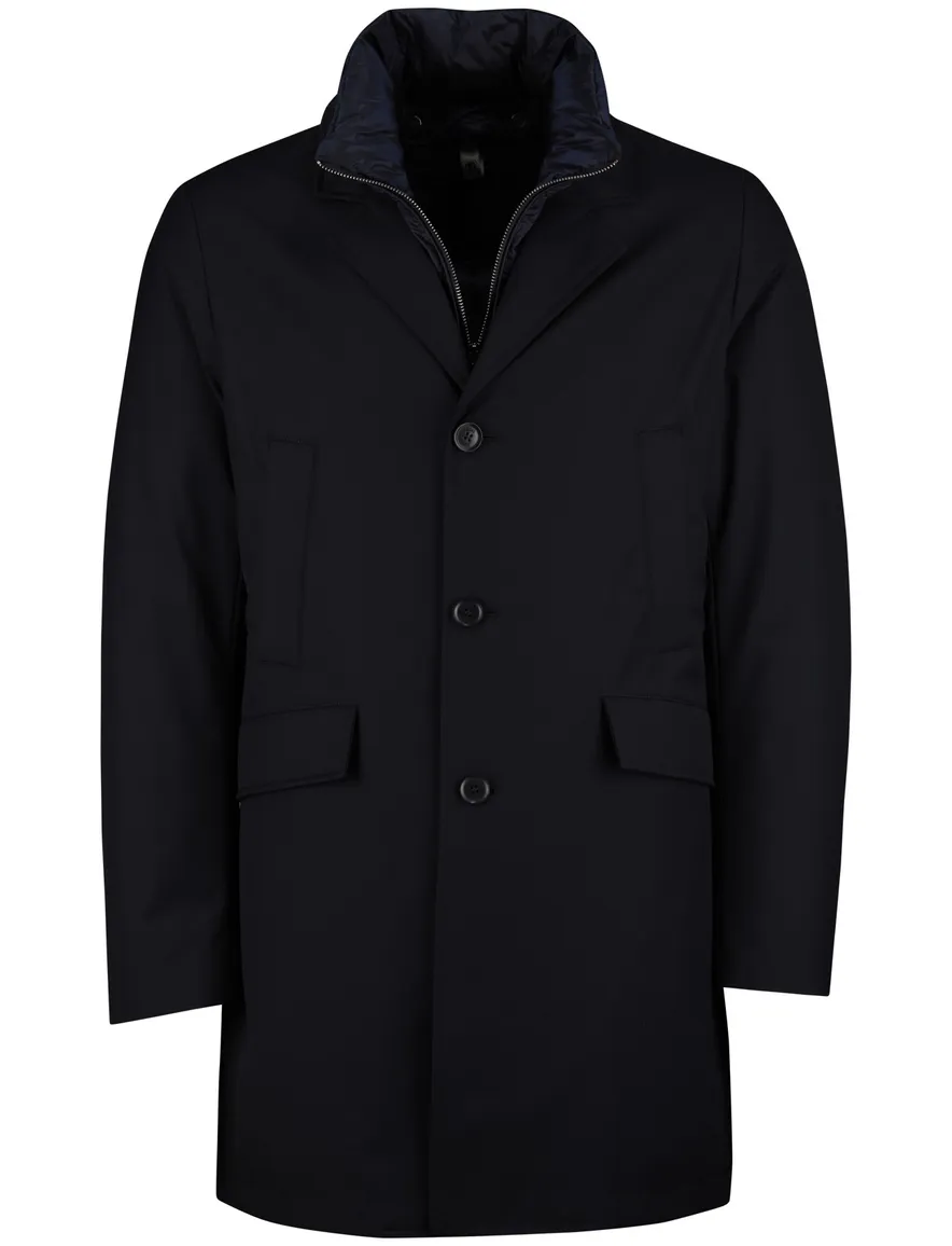 Duno mantel jas Spencer waterdicht effen navy wol rits en knopen