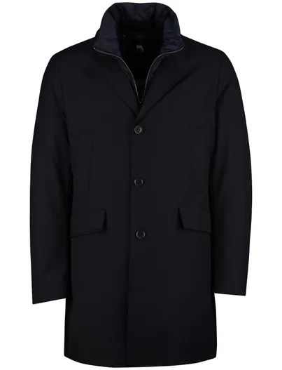 Duno Duno mantel jas Spencer waterdicht wol rits en knopen effen navy