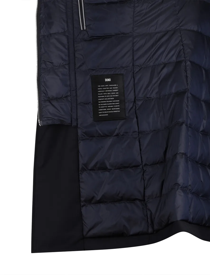 Duno mantel jas Spencer waterdicht wol rits en knopen effen navy