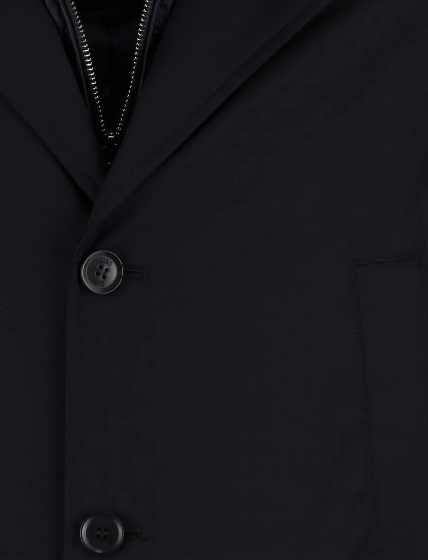 Duno mantel jas Spencer waterdicht wol rits en knopen effen navy