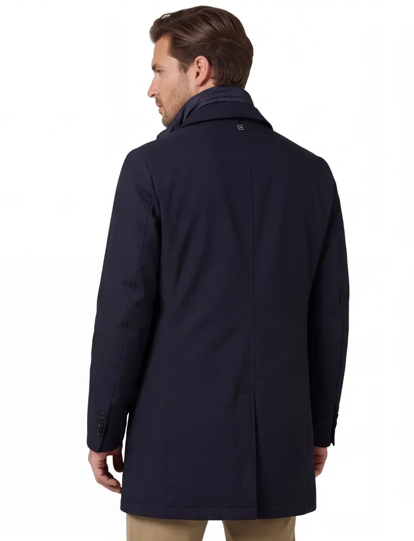 Mantel jas Duno Spencer waterdicht effen navy wol rits en knopen