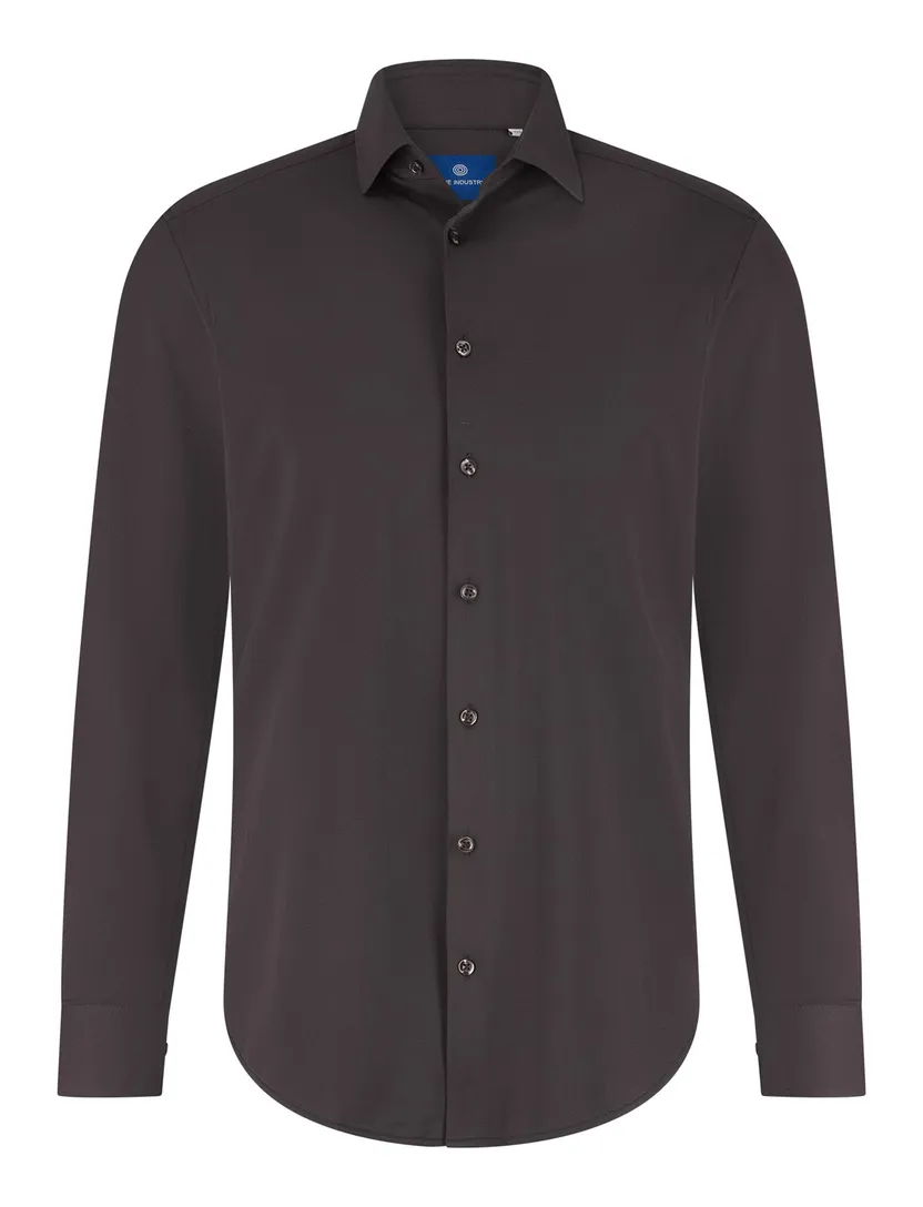 Overhemd Blue Industry bruin effen stretch