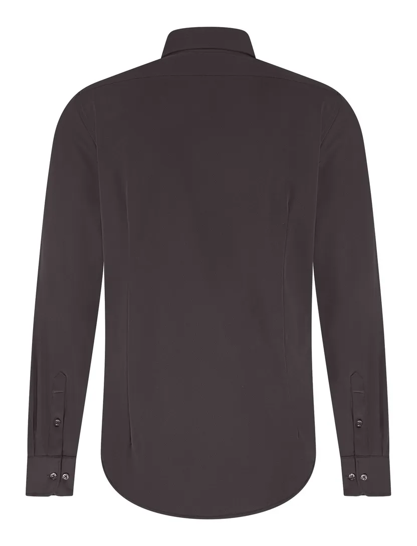 Overhemd Blue Industry bruin effen stretch