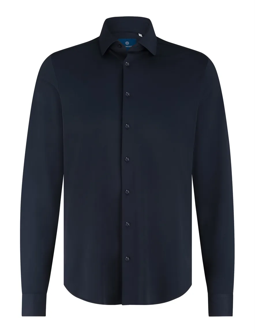 Blue Industry overhemd donkerblauw effen stretch