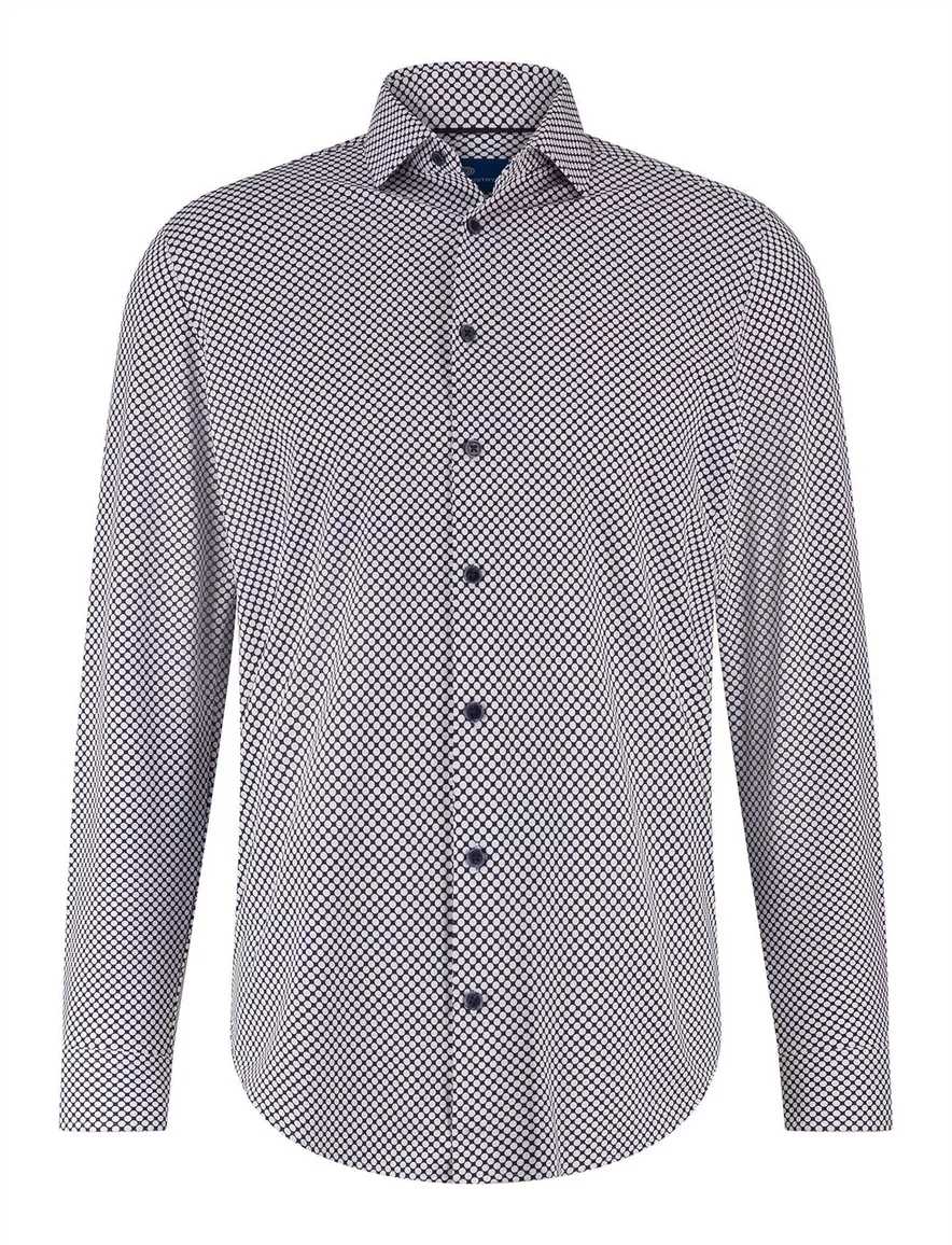 Blue Industry overhemd donkerblauw geprint strijkvrij