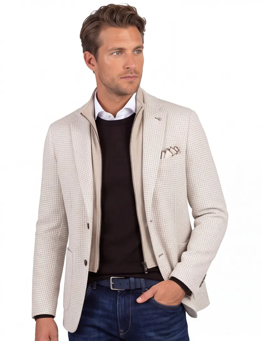 Blue Industry colbert beige geprint