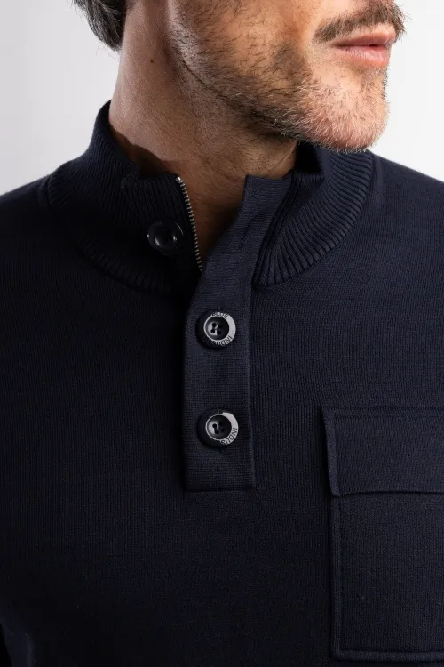 Blue Industry trui navy half zip met knopen