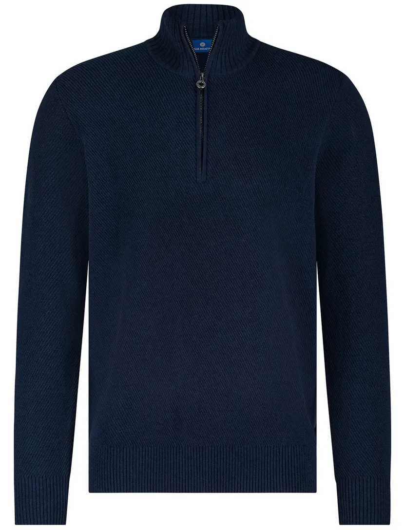 Blue Industry trui navy half zip fijn gebreid