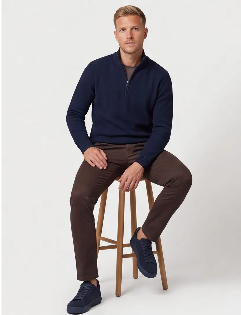 Blue Industry trui navy half zip fijn gebreid