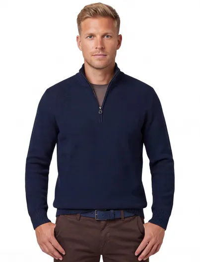Blue Industry Blue Industry trui navy half zip fijn gebreid
