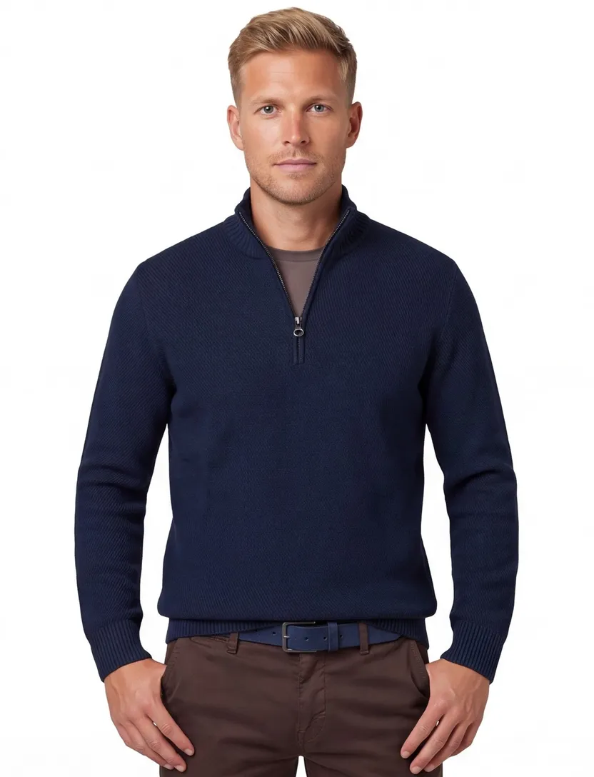 Blue Industry trui navy half zip fijn gebreid