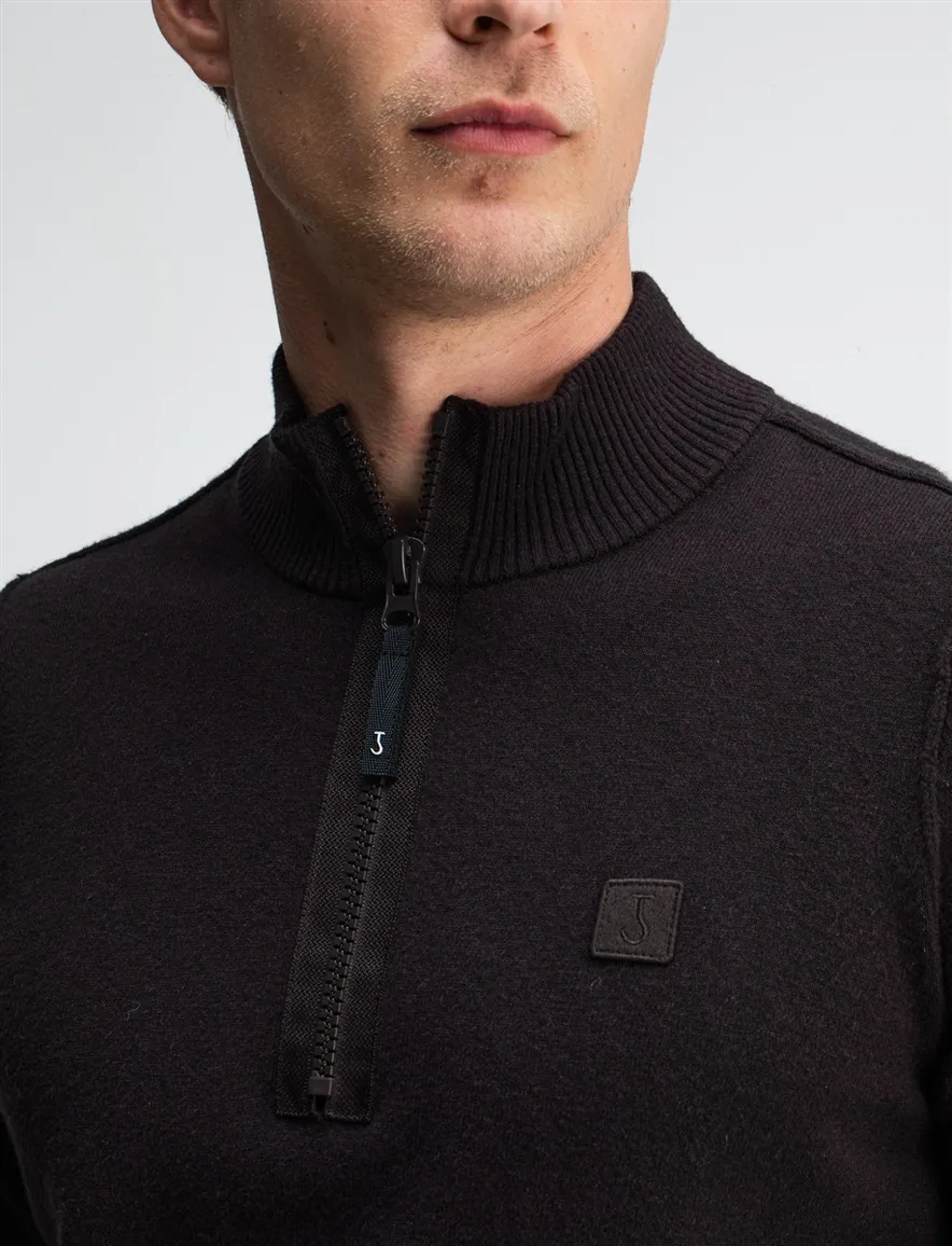 Butcher of blue trui half-zip bruin lange mouw