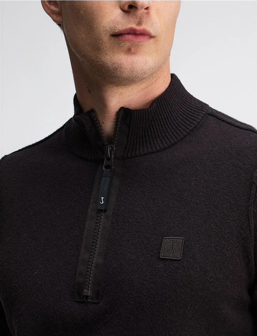 Butcher of blue trui half-zip bruin lange mouw