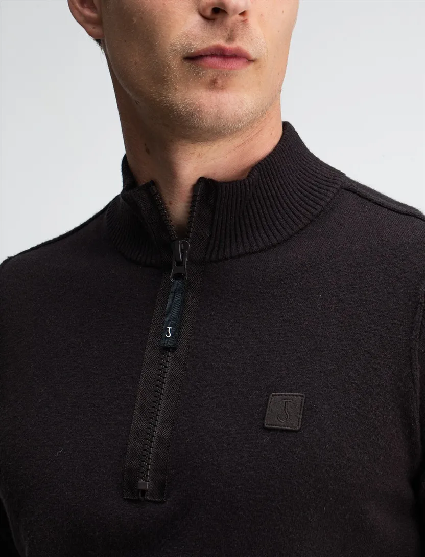 Butcher of blue trui half-zip bruin wol