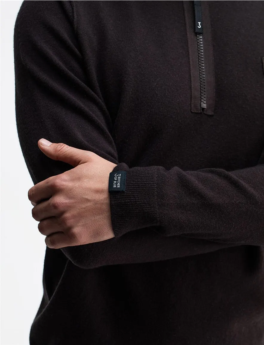 Butcher of blue trui half-zip bruin lange mouw