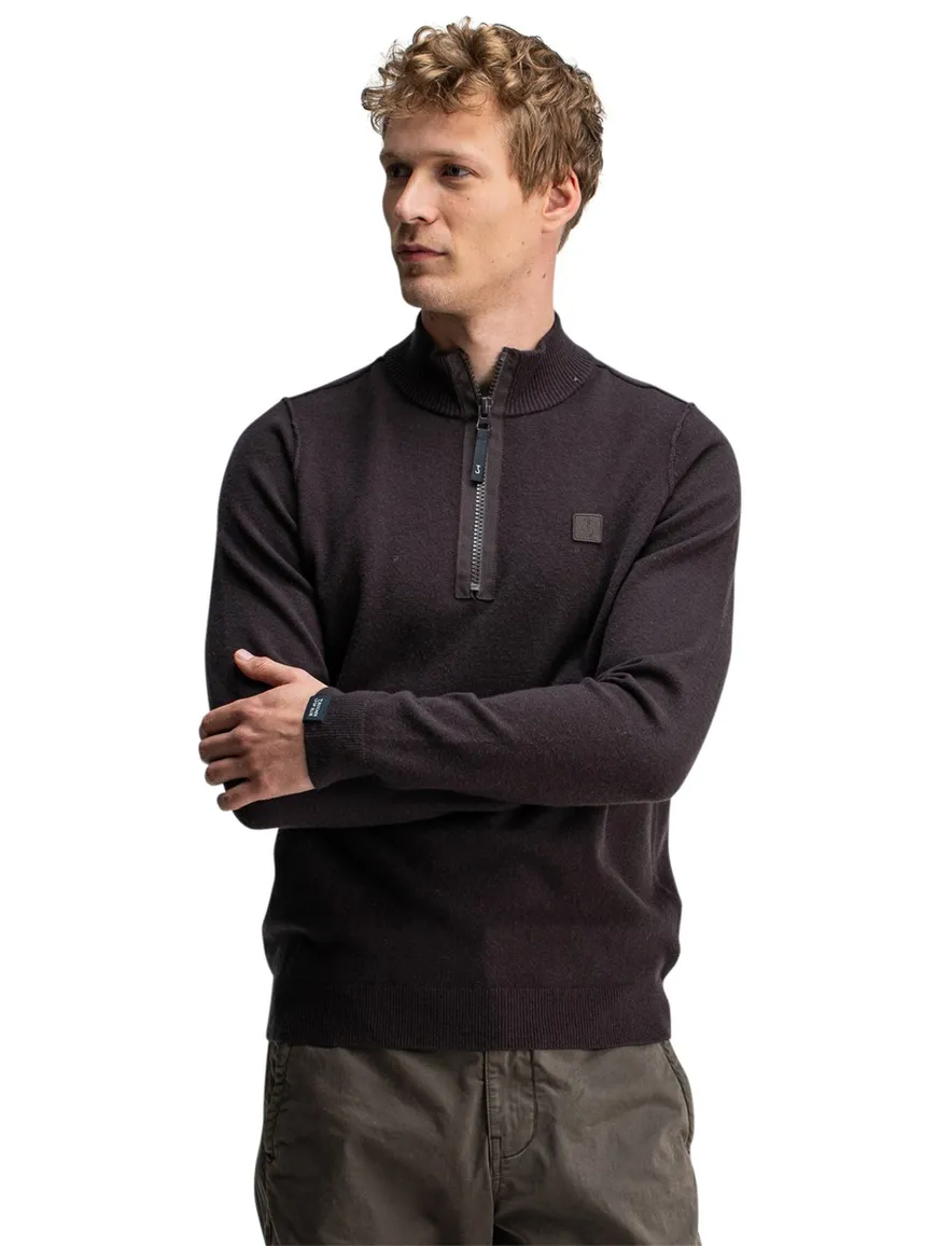 Butcher of blue trui half-zip bruin lange mouw