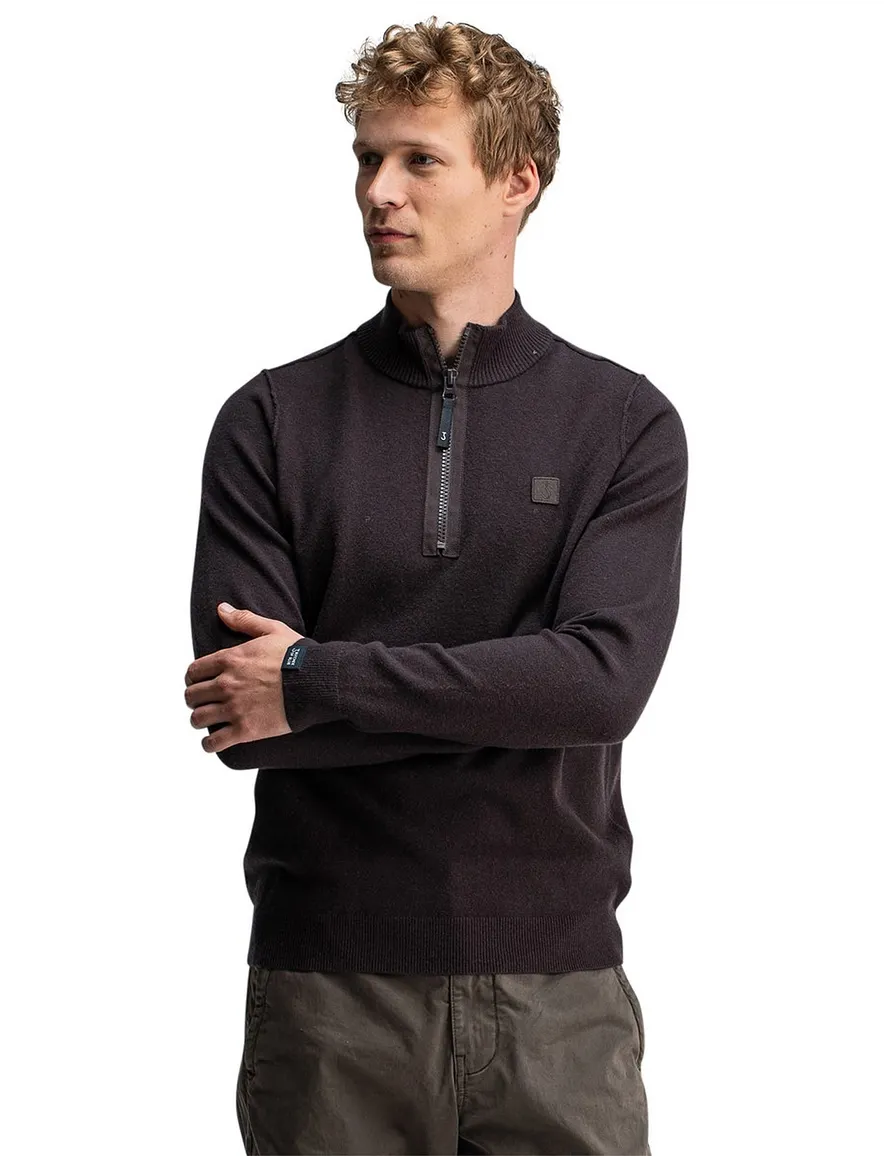 Butcher of blue trui half-zip bruin lange mouw