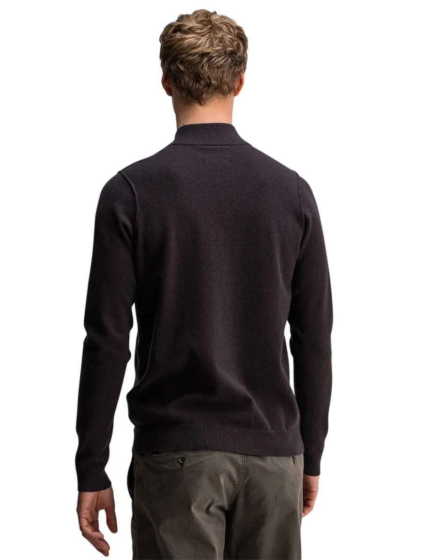 Butcher of blue trui half-zip bruin lange mouw