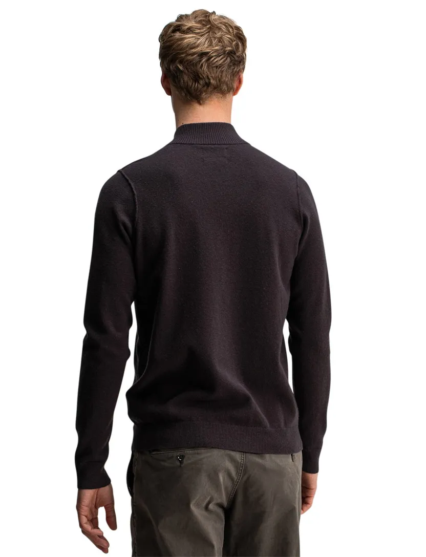 Butcher of blue trui half-zip bruin wol