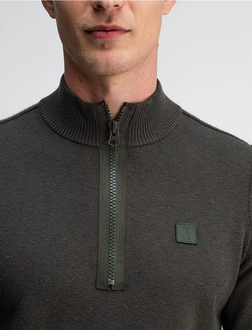 Butcher of blue trui half-zip groen effen