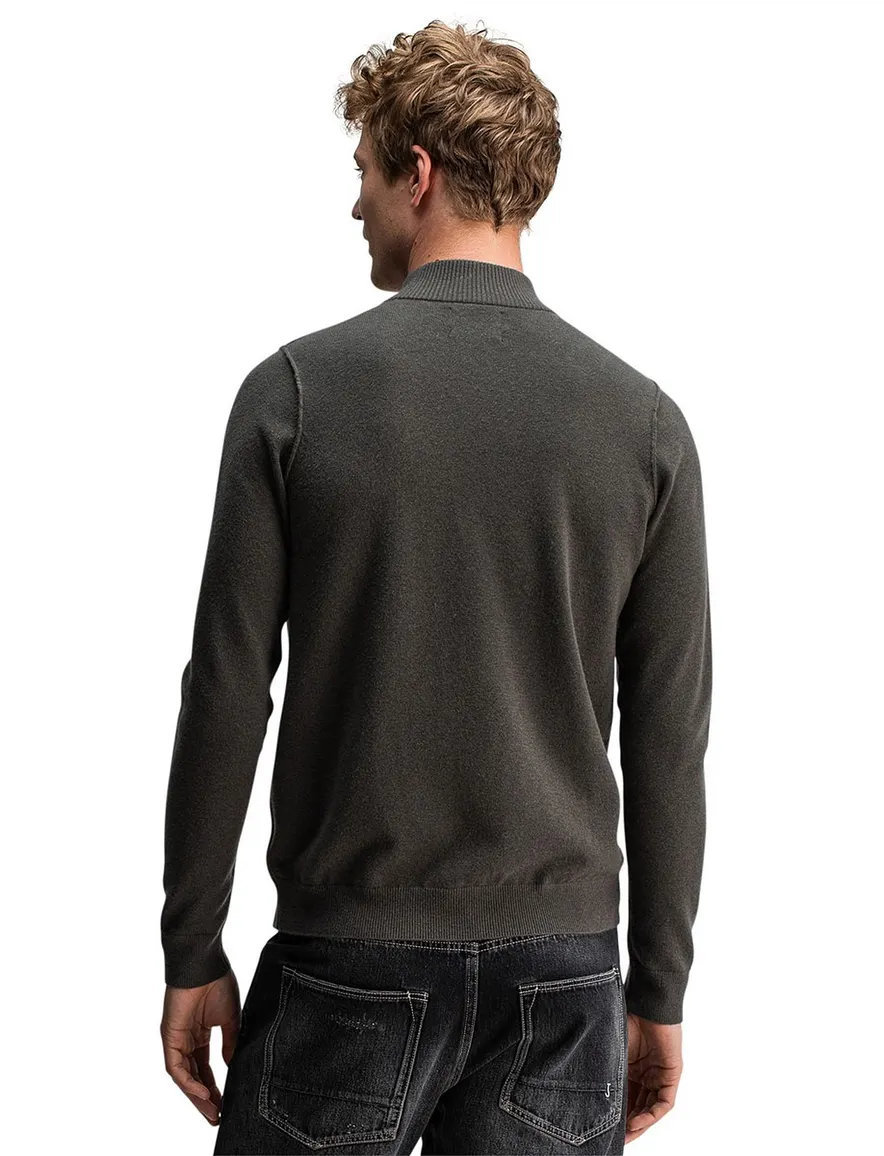 Butcher of blue trui half-zip groen effen